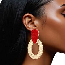 Cargar imagen en el visor de la galería, Drop Gold Red Rhinestone Elongated Oval Earrings
