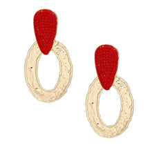 Cargar imagen en el visor de la galería, Drop Gold Red Rhinestone Elongated Oval Earrings
