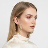 Gold Chain Open Hoops with Cream Pearl Earrings
