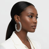 Silver Chain Open Hoops with White Pearl Earrings