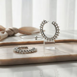Silver Chain Open Hoops with White Pearl Earrings