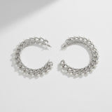 Silver Chain Open Hoops with White Pearl Earrings