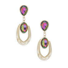 Cargar imagen en el visor de la galería, Teardrop Pink Green Crystal Coiled Wire Earrings
