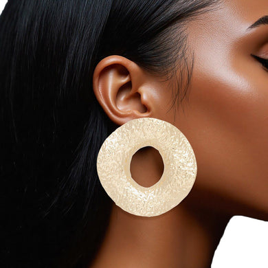 Stud Gold Forged Metal Wavy Ring Large Earrings