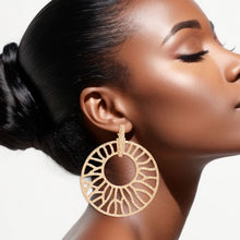 Load image into Gallery viewer, Drop XLarge Gold Branched Wheel Earrings for Women
