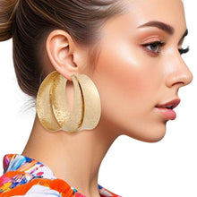 Load image into Gallery viewer, Hoops Large Matte and Polished Gold Wide Earrings
