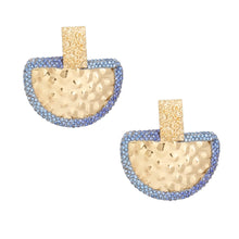 Cargar imagen en el visor de la galería, Drop Blue Stone Bubbled Gold Semicircle Earrings
