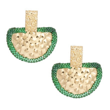 Cargar imagen en el visor de la galería, Drop Green Stone Bubbled Gold Semicircle Earrings
