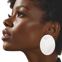Load image into Gallery viewer, Stud Silver Metal Scratched Oval Plate Earrings
