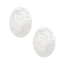 Load image into Gallery viewer, Stud Silver Metal Scratched Oval Plate Earrings
