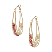 Cargar imagen en el visor de la galería, Hoops Oval Gold Split Fuchsia Rhinestone Earrings
