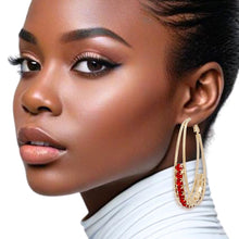 Cargar imagen en el visor de la galería, Hoops Oval Gold Split Red Rhinestone Earrings
