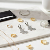 Hoop Hammered Silver Butterfly Long Drop Earrings