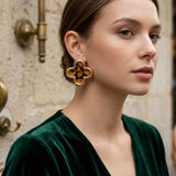 Stud Quatrefoil Brown Tortoiseshell Gold Earrings