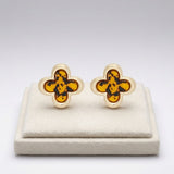Stud Quatrefoil Brown Tortoiseshell Gold Earrings