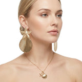 Gold Starfish Ribbed Teardrop XL Stud Earrings