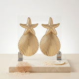 Gold Starfish Ribbed Teardrop XL Stud Earrings