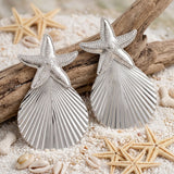 Silver Starfish Ribbed Teardrop XL Stud Earrings