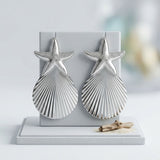 Silver Starfish Ribbed Teardrop XL Stud Earrings