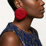 Red Stud XL Hammered Gold Domed Disc Earrings
