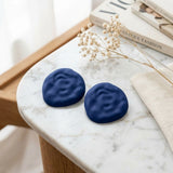 Blue Stud XL Hammered Gold Domed Disc Earrings