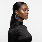 Hoop Denim Jeans Gold Bamboo Texture Earrings