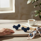 Hoop Denim Jeans Triple Rose Flowers Gold Earrings