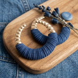 Hoop Denim Wrapped Thick Gold Bubble Earrings