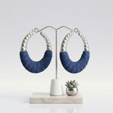 Hoop Denim Wrapped Thick Silver Bubble Earrings