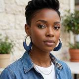 Hoop Denim Wrapped Thick Silver Bubble Earrings