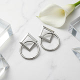 Silver Geometric Diamond Circle Drop Earrings