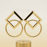 Silver Geometric Diamond Circle Drop Earrings