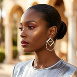 Silver Geometric Diamond Circle Drop Earrings