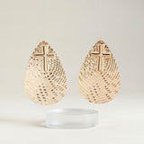 Gold Textured Teardrop Cross XL Stud Earrings