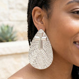 Silver Textured Teardrop Cross XL Stud Earrings