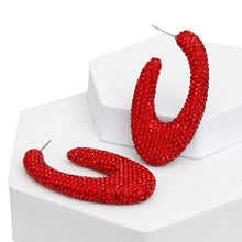 Load image into Gallery viewer, Teardrop Red Stone Crusted Open Hoop Earrings
