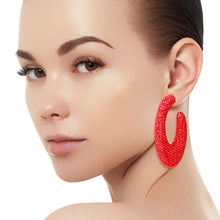 Load image into Gallery viewer, Teardrop Red Stone Crusted Open Hoop Earrings
