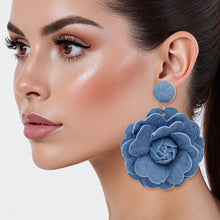 Cargar imagen en el visor de la galería, Drop Large Denim Blue Flower Earrings for Women
