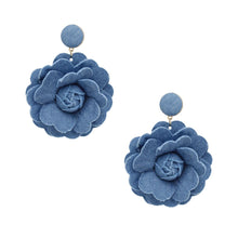 Cargar imagen en el visor de la galería, Drop Large Denim Blue Flower Earrings for Women
