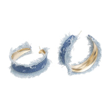 Cargar imagen en el visor de la galería, Hoops Distressed Blue Denim Fringe Earrings Women

