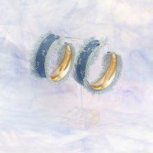 Cargar imagen en el visor de la galería, Hoops Distressed Blue Denim Fringe Earrings Women

