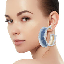 Cargar imagen en el visor de la galería, Hoops Distressed Blue Denim Fringe Earrings Women
