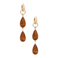 Load image into Gallery viewer, Hoop Brown Wood Teardrop Long Gold Earrings
