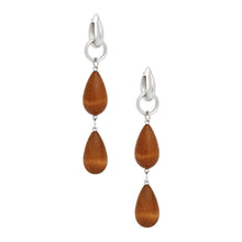 Load image into Gallery viewer, Hoop Brown Wood Teardrop Long Silver Earrings
