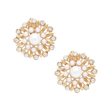 Cargar imagen en el visor de la galería, Clip On Runway Worthy Gold Pearl Round Earrings
