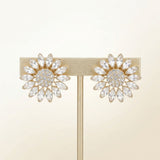 Clip On Gold Glass Crystal Sunflower Earrings