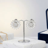 Clip On Silver Glass Crystal Sunflower Earrings