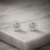 Clip On Silver Glass Crystal Sunflower Earrings