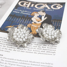 Load image into Gallery viewer, Clip On Silver Sculpted Floral White Pearl Earrings
