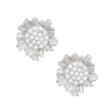 Load image into Gallery viewer, Clip On Silver Sculpted Floral White Pearl Earrings

